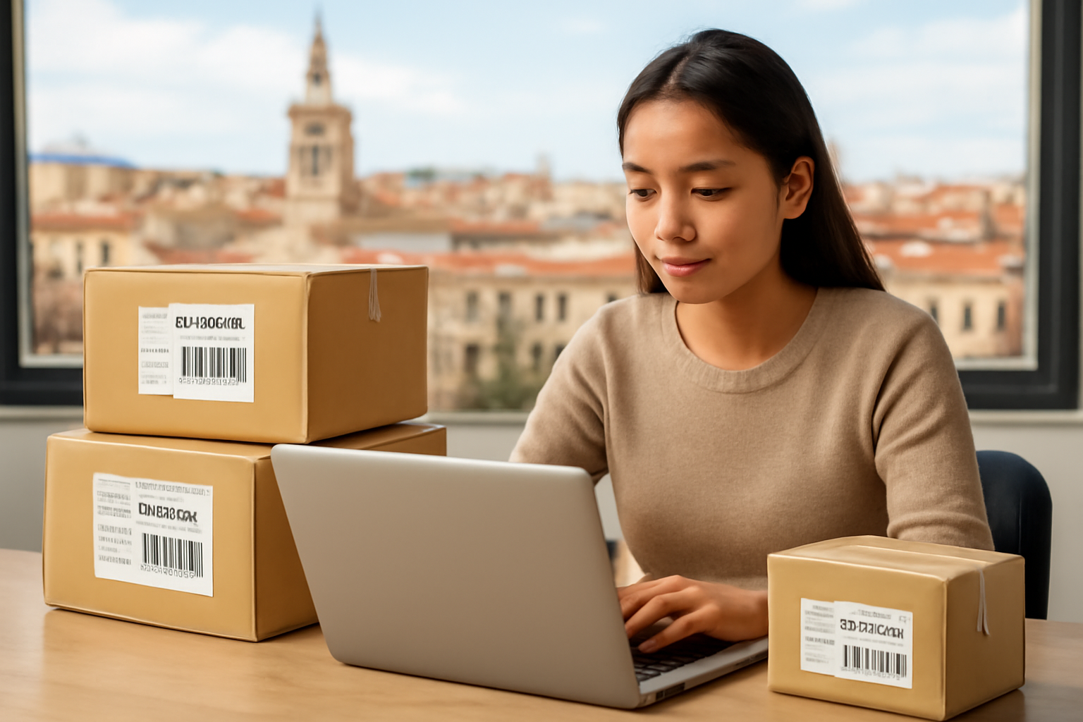 International shopper using Spanish delivery address with packages and labels