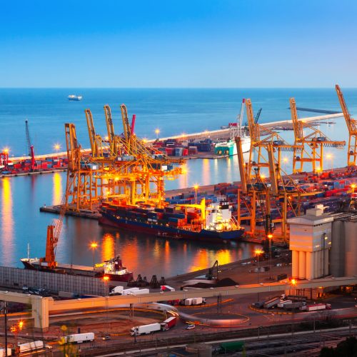 Industrial port de Barcelona in evening Industrial port de Barcelona in evening. Spain